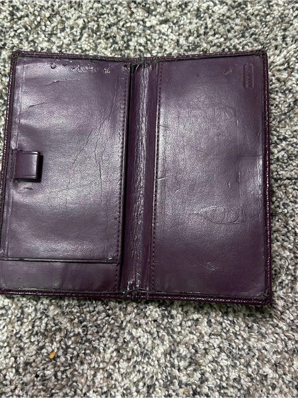 Coach signature monogram canvas & purple leather checkbook Wallet Y2K